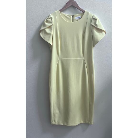 Calvin Klein Yellow Short Sleeves Midi Cocktail Office Dress Women's Size 12 - Picture 1 of 9